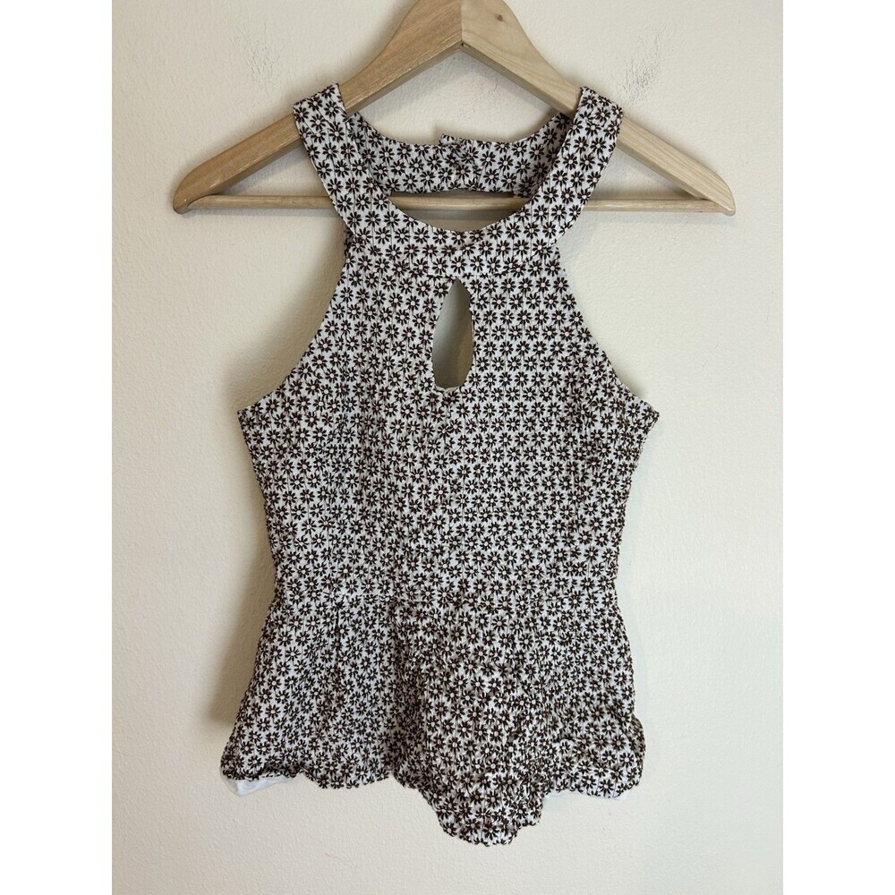 Anthropologie Brown and White Patterned Women's Top
